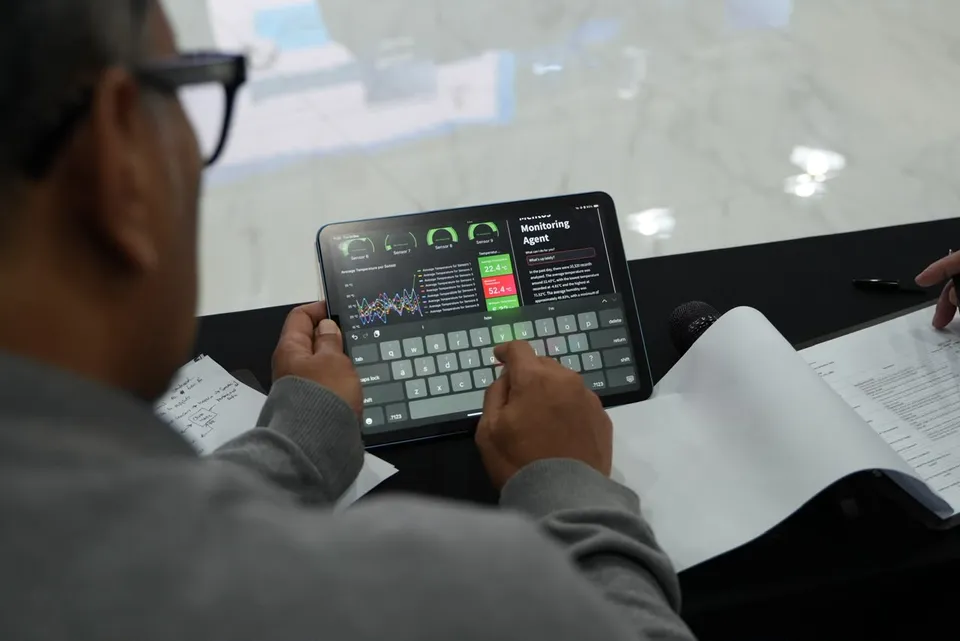 A demonstration of the manufacturing system on a tablet